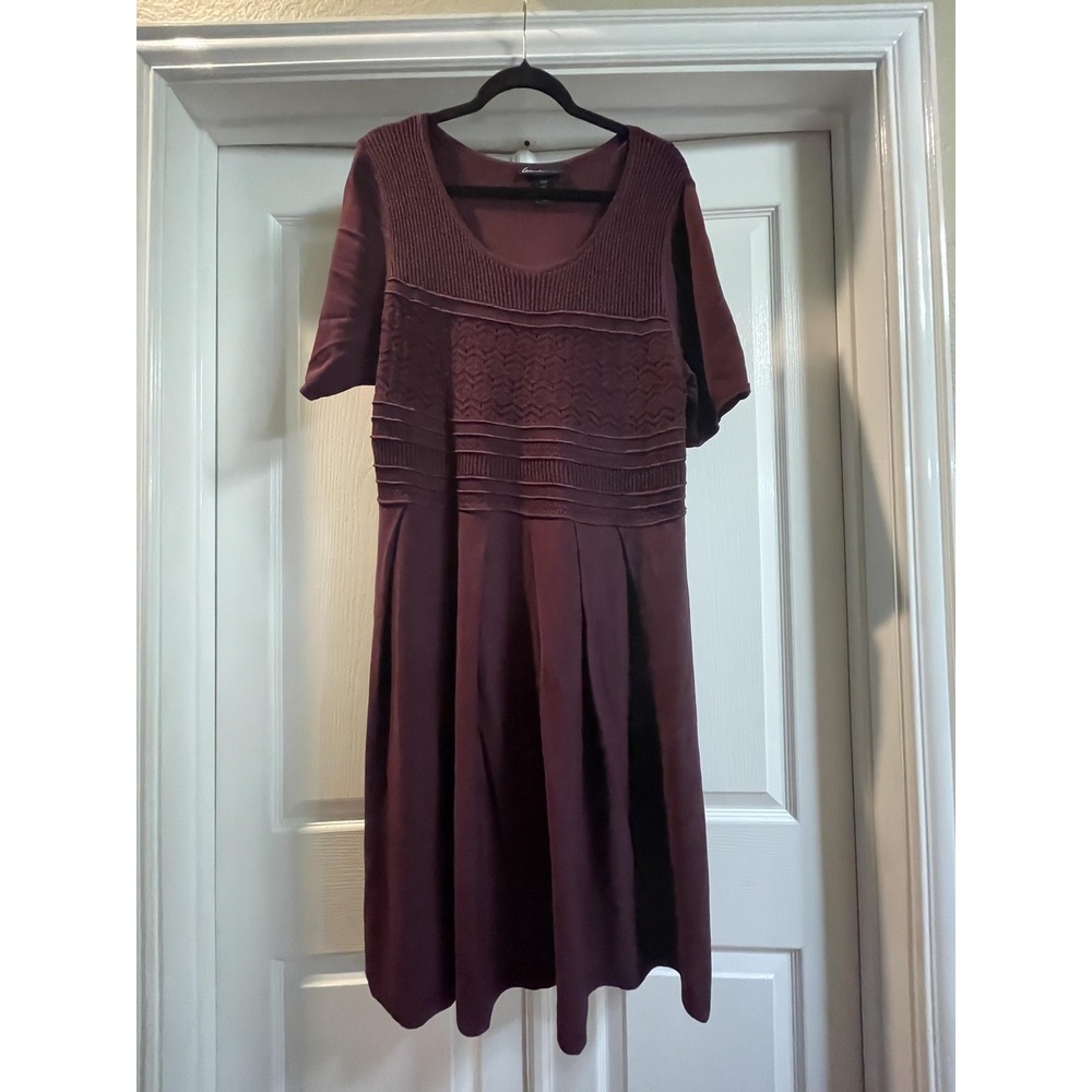Lane Bryant Dress Womens 18/20 Purple Crochet Scoop Neck Short Sleeve Knit Lined